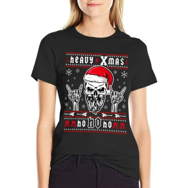 Kopie von HEAVY CHRISTMAS - Ugly Xmas Sweater - HEAVY DEATH BLACK METAL Rocker Rock Horns T-Shirt tops Woman clothing