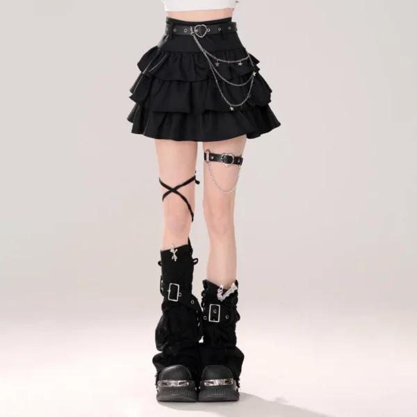Women Black Gothic A-line Cake Skirt Vintage Y2k Skirt Aesthetic Harajuku Korean Elegant Kawaii Emo Skirts 2000s Trashy Clothes