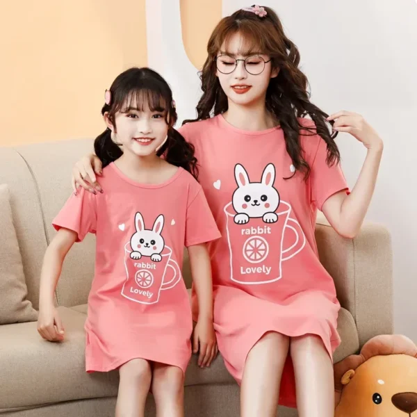 Summer Mom Daughter Night Dress Family Pajamas Sleepwear Kids Girl Nightgown Pajamas for Teen Girls Kids Pajamas Dress
