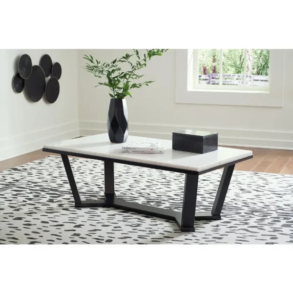 Fostead Contemporary Rectangular Coffee Table With Marble Top White Marble & Dark Brown Furniture Coffee Tables for Living Room