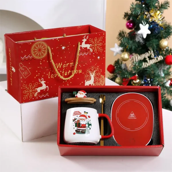 Thermostat Cup Gift Box Ceramic Mug with Spoon And Storage Bag Set Folding Spoon Portable Cup 55℃ Thermostatic Coffee Cup