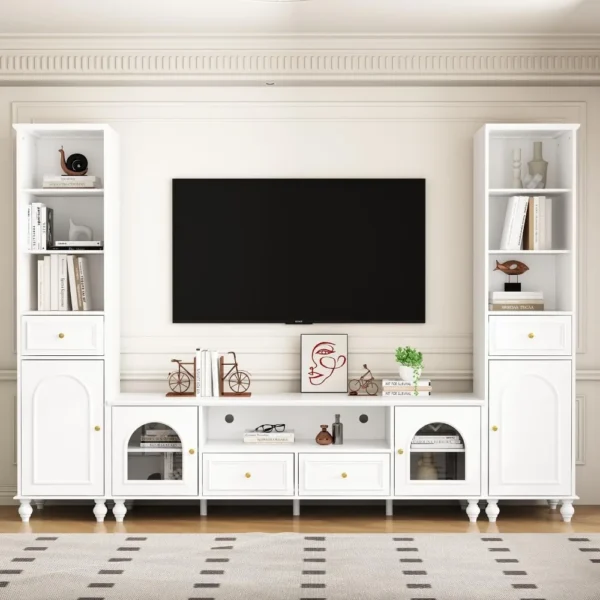 3-Piece Entertainment Center Wall Unit with Bookshelves for TVs Up To 70", Multifunctional TV Stand Media Console Table