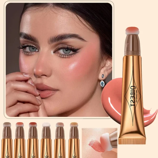 6 Colors Liquid Face Blusher Eyeshadow Cheeks Makeup with Cushion Applicator Lightweight Soft Maquiagem Smooth Cute Highlight