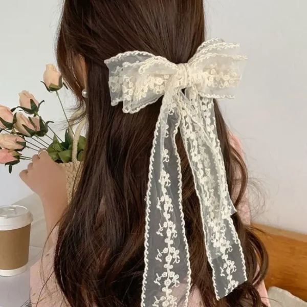 Elegant Lace Embroidery Bow Hair Clip Solid Color Retro Headdress Hair Clips Sweet Girls Princess Hair Accessories Gift