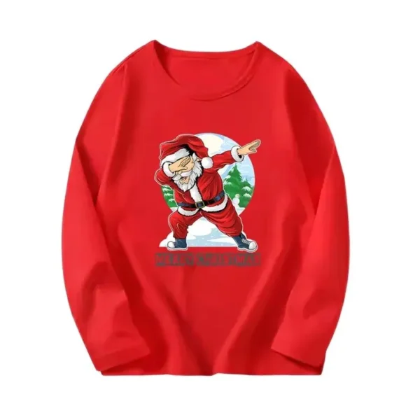 Santa Claus Print T Shirt For Girl Boy New Year Party Christmas Clothing Leisure ​O-neck Long Sleeve Tops Fashion T-Shirts