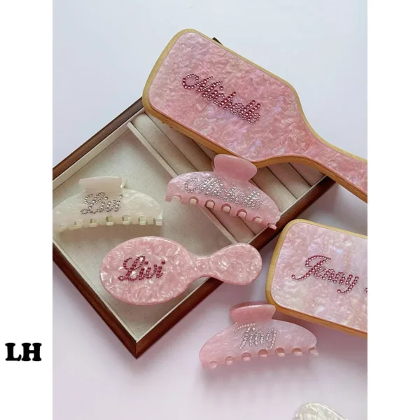 Fashion Customized Rhinestone Letters Personalized Name Acetate Hair Brush Birthday Gift for Women Girls 2024