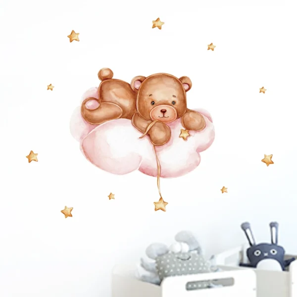 Funny Cartoon Bear Moon Cloud Wall Stickers Stars for Baby Kids Bedroom Nursery Room Kindergarten Home Decor Removable DIY Decal