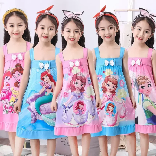Girls Summer Short Sleeved Cute Cartoon Nightwear Children's Clothing Short Sleeved Home Clothing Princess Dress