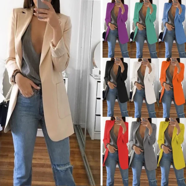 European and American Fashion Casual Suit Polo Neck Slim Fit Cardigan Temperament Women's Coat Spring and Autumn 2024
