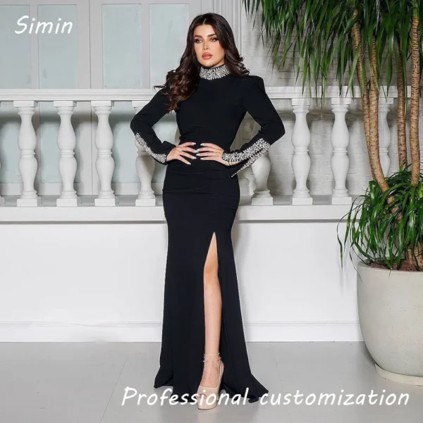 Simin Crepe Mermaid O-neck Beads Long Sleeves Formal Luxury Prom Gown Floor-length Evening Elegant Party dresses for women 2024