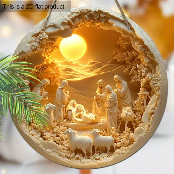 1pc Baptism The Birth of The Savior Golden Sun Xmas Flat Wood Porch Wreath Hanging Print Sign Painting Home Decoration