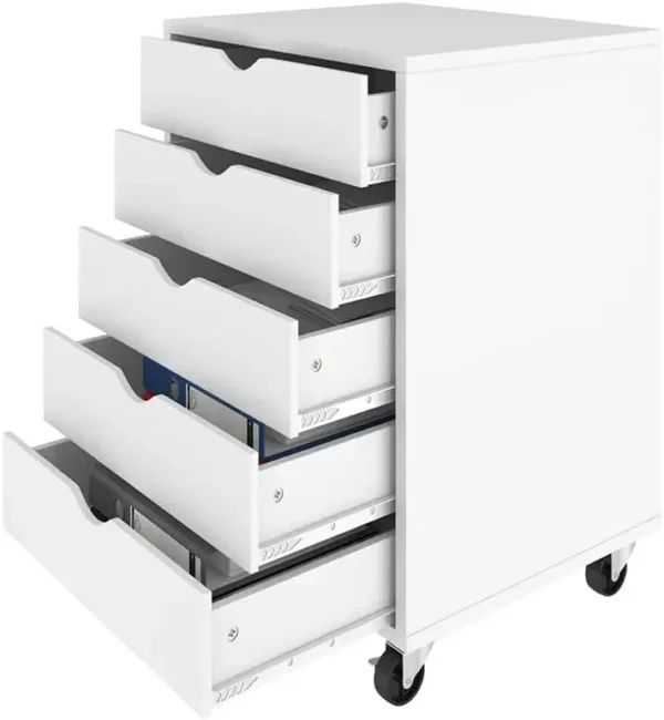 NEW 5 Drawer Chest, Mobile File Cabinet with Wheels, Home Office Storage Dresser Cabinet, White NEW USA