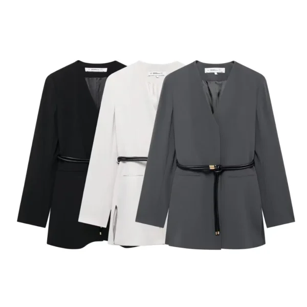 Black Grey White Long Blazer Woman Autumn Office Women's Blazers Long Sleeve Blazer Women Streetwear New in Outerwears