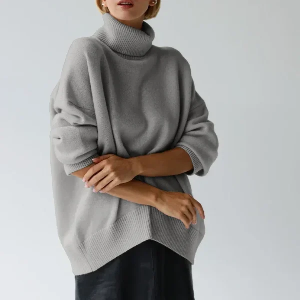 Warm Turtleneck Pullovers Knitted Sweater Women Autumn Winter Loose Solid Long Sleeve Knitted Jumpers Tops