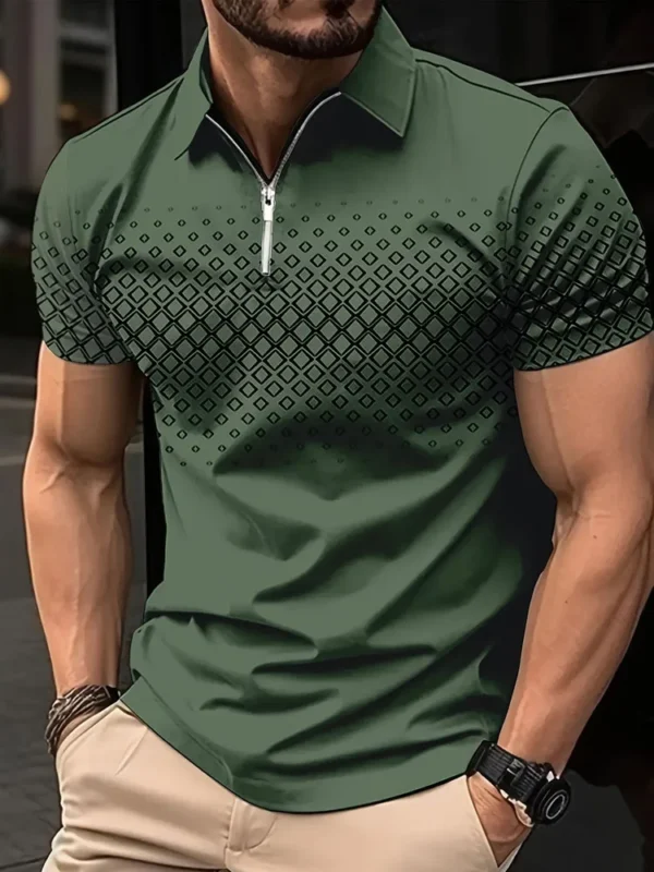 2024 men's short sleeved polo, casual zippered lapel T-shirt, summer fashionable street clothing
