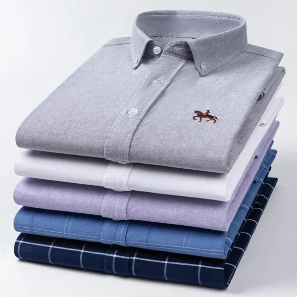 2024 100% Cotton Men Shirt Floral Long Sleeve Casual Plus Size Thick Oxford Man Embroidered Horse Shirts Streetwear Oversized