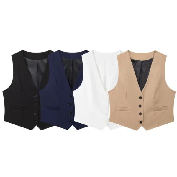 HXAO Short Vests For Women Sleeveless Blue Black White Khaki Waistcoat Women's Tailored Vest Solid Summer Vest Working Vest 2024