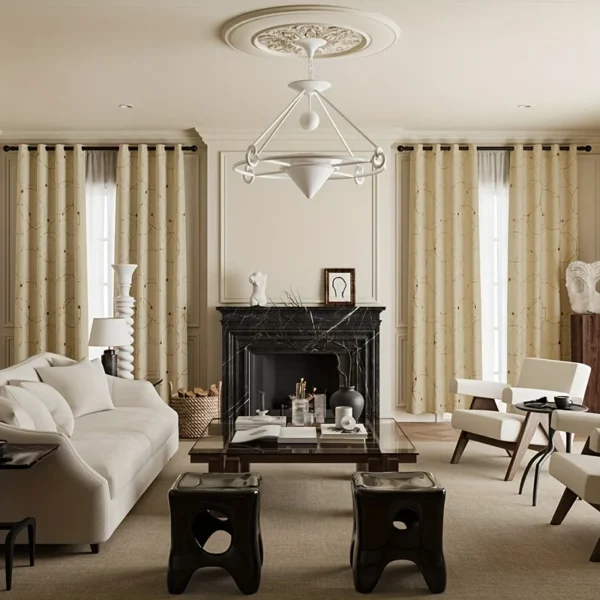4Pcs Elegant Circular Textured Curtain Set with Grommet Top Insulation & Noise Reduction Blackout Panels for Living Room