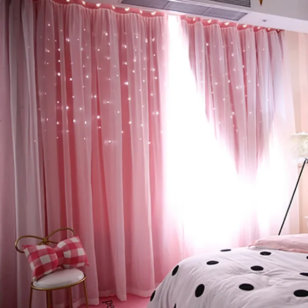 Double Layer Stars High Blackout Curtains Tull For Kids Room Sheer Curtains for Living Room Girl's Bedroom Window Treatments