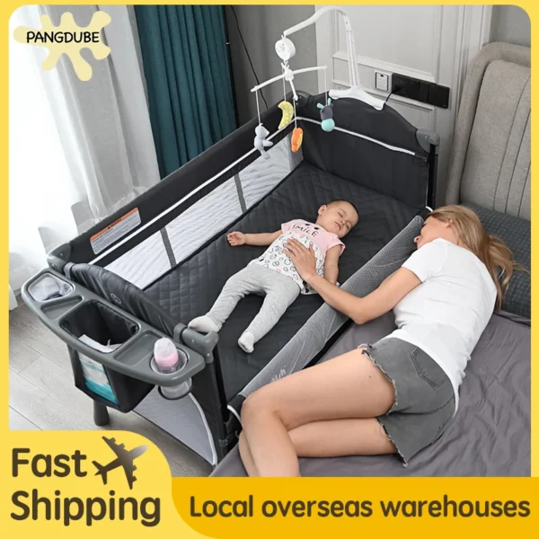 PANGDUBE Bedside Cribs for Baby Bed Multifunctional Baby Cribs Cradle Fence Folding Baby Bed 0~6 Year Old Portable Baby Crib Cot