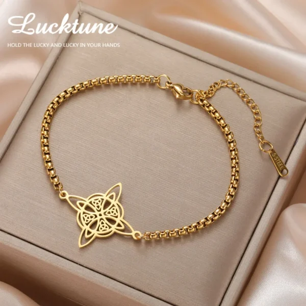 Lucktune Stainless Steel Witch Knot Irish Knot Bracelets for Women Men Vintage Witchcraft Box Chain Bracelet Lucky Jewelry Gifts