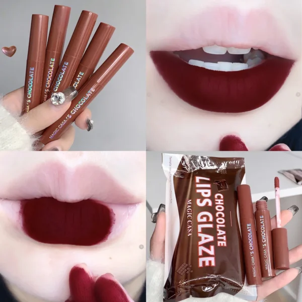 5pcs/set Velvet Matte Lip Gloss Liquid Lipstick Waterproof Lasting Sexy Red Brown Nude Lip Stain Lipstick Lips Makeup Cosmetics